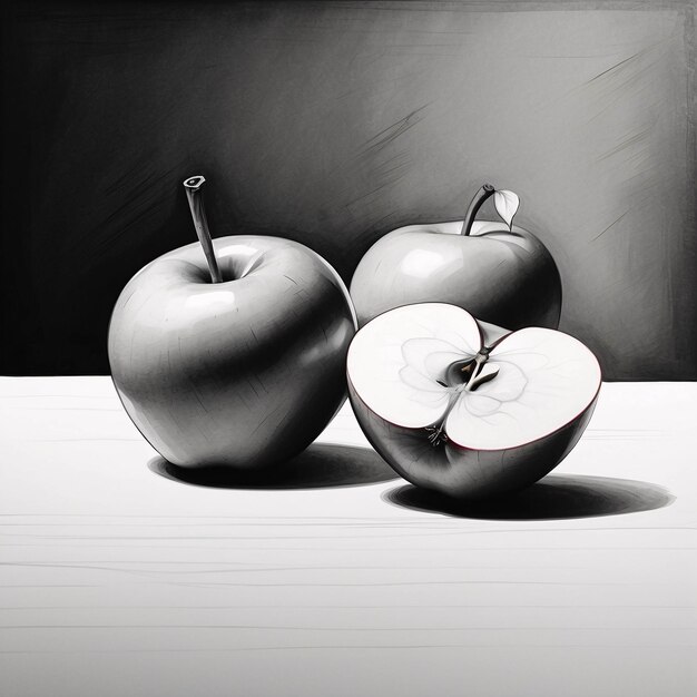 Photo hand drawn apple fruit sketch pencil charcoal graphite style drawing