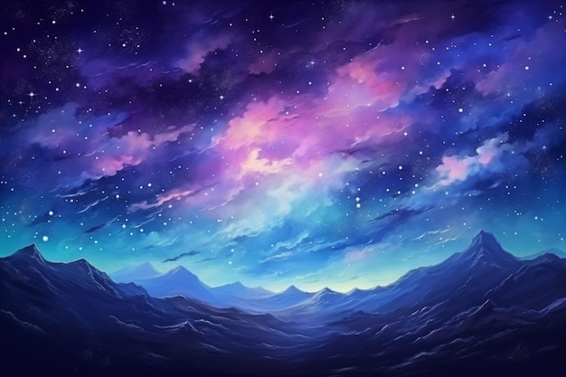 Hand drawn artistic beautiful night sky landscape oil painting style by Generative AI