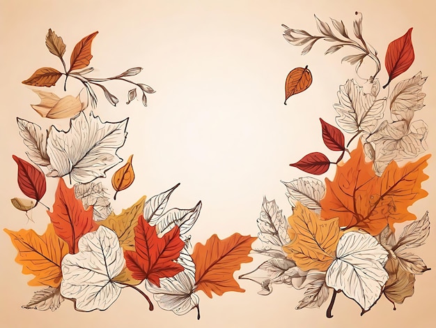 Photo hand drawn autumn background with leaves