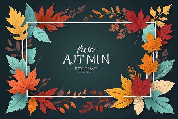 Hand Drawn Autumn Leaves Background Floral Frame Isolated Background Geometric Frame Invitation Card Template with Autumn Leaves