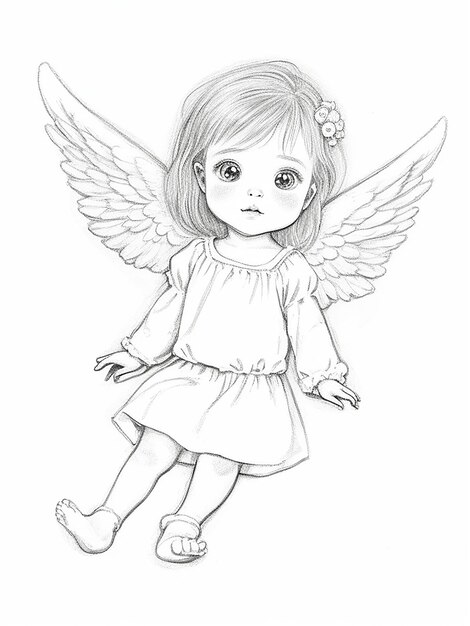 Photo hand drawn baby angel drawing illustration