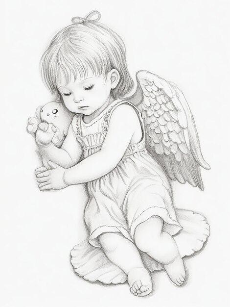 Photo hand drawn baby angel drawing illustration