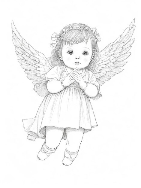 Photo hand drawn baby angel drawing illustration