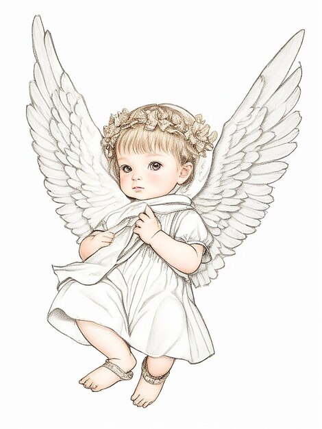 Photo hand drawn baby angel drawing illustration