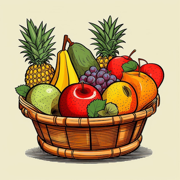 Photo a hand drawn basket of fruits