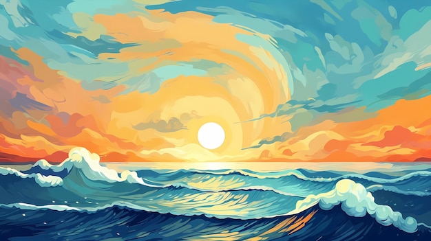 Hand drawn beautiful illustration background of the sea at night