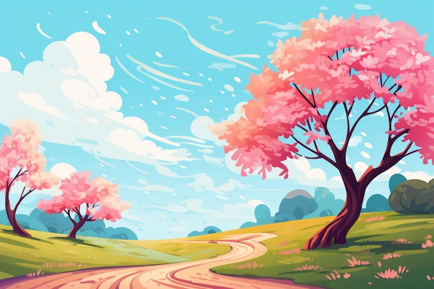 Hand drawn beautiful spring landscape