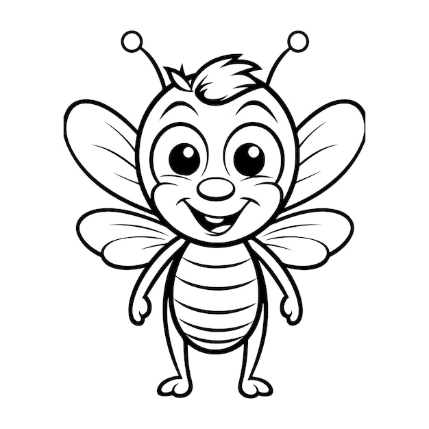 Foto contorno di api disegnato a mano in stile kawai pagina da colorare illustrazione generativa ai