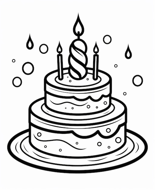 Photo hand drawn birthday cake outline illustration coloring book page for kids