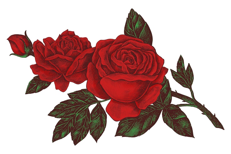 Photo hand drawn blooming rose design element