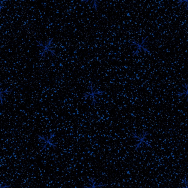 Hand Drawn blue Snowflakes Christmas Seamless Pattern. Subtle Flying Snow Flakes on dark blue Background. Classy chalk handdrawn snow overlay. Actual holiday season decoration.