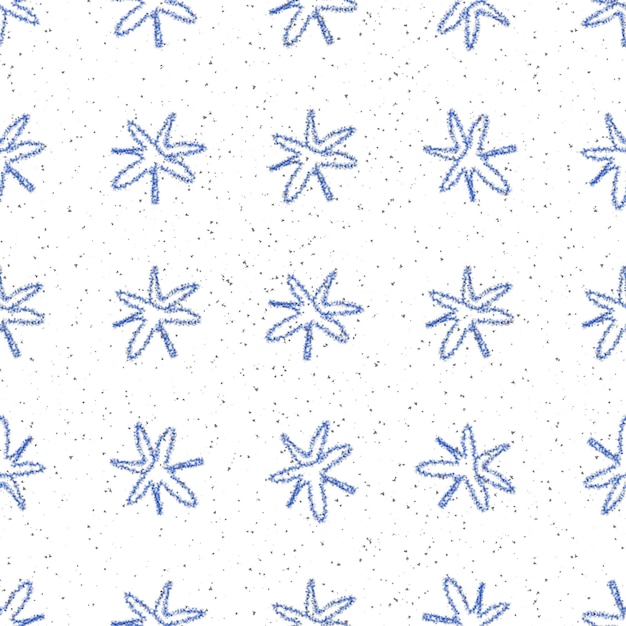 Hand Drawn blue Snowflakes Christmas Seamless Pattern. Subtle Flying Snow Flakes on white Background. Creative chalk handdrawn snow overlay. Majestic holiday season decoration.