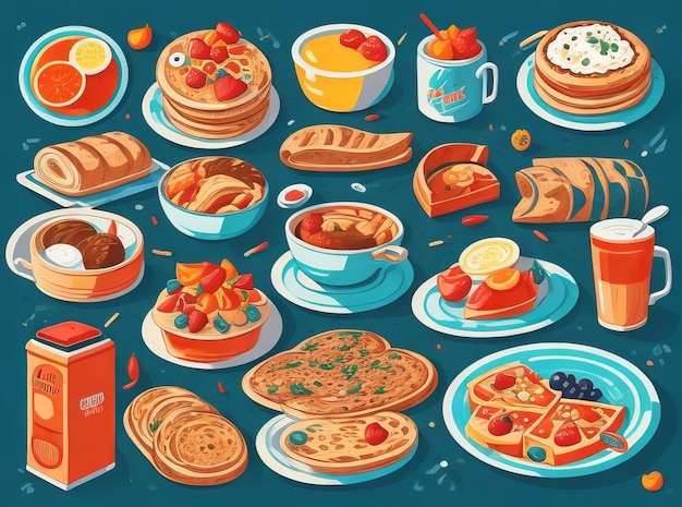 Hand drawn breakfast food collection