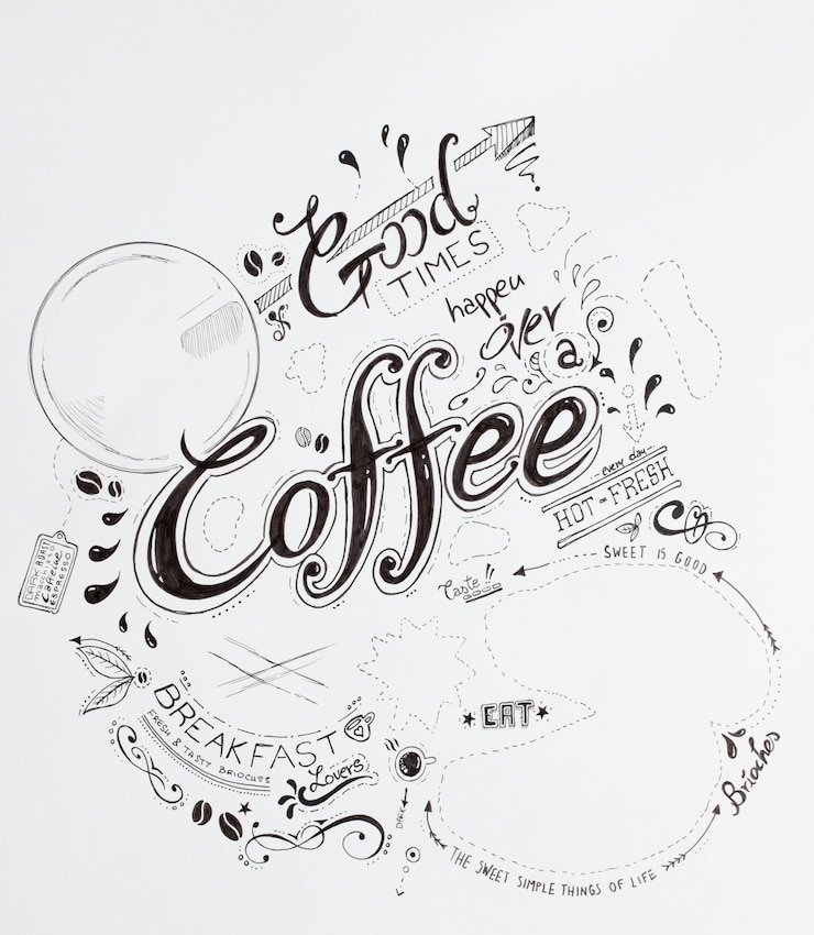Photo hand drawn breakfast lettering typography 