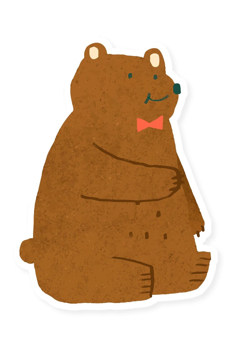 Photo 手描きの茶色いクマと赤い蝶ネクタイ 透明なpng