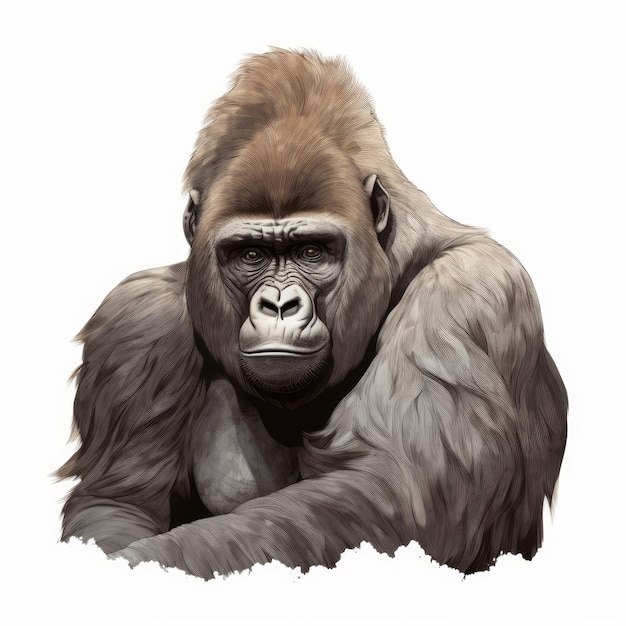 Ручной рисунок коричневой восточной низменной гориллы на белом фоне