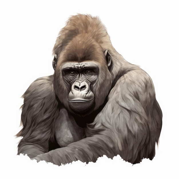 Hand Drawn Brown Eastern Lowland Gorilla On White Background