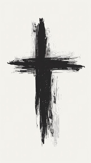 A hand drawn brush cross on light background