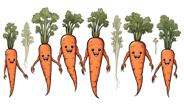 Photo hand drawn carrot cartoon vector illustration clipart white background