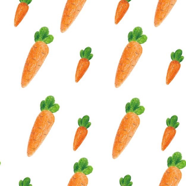 Hand drawn carrots pattern made with colored pencils