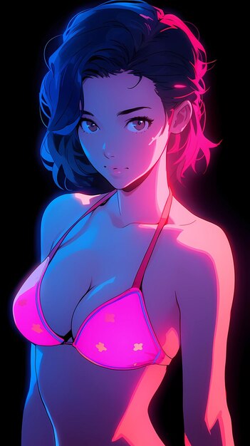 Фото Ручно нарисованный мультфильм аниме крутая девушка в купальнике иллюстрация летом