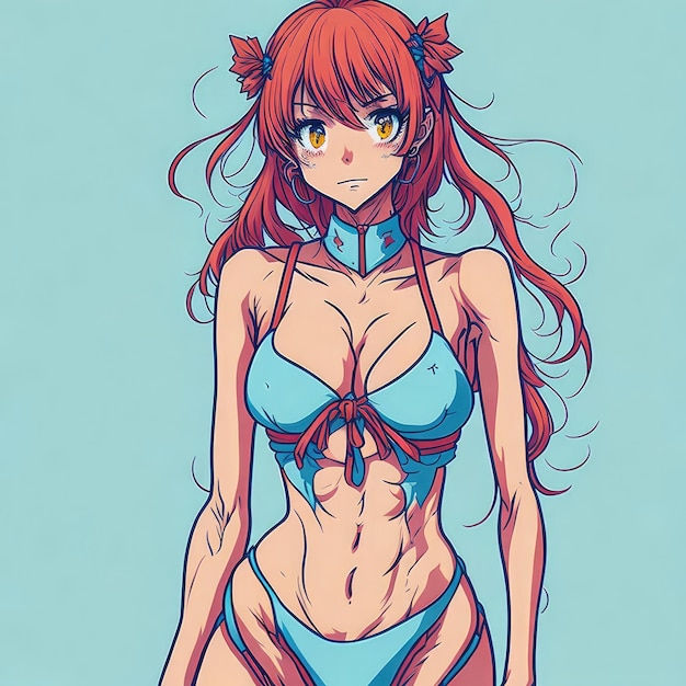 Hand drawn cartoon anime cool swimsuit girl illustration in summer AI generated