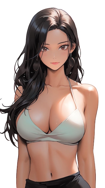 hand drawn cartoon anime cool swimsuit girl illustration in summer