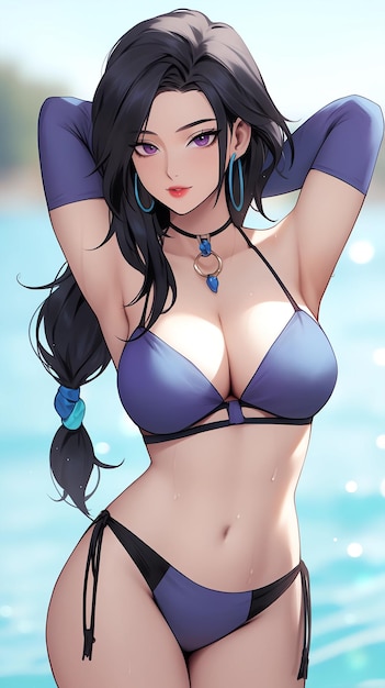 hand drawn cartoon anime cool swimsuit girl illustration in summer