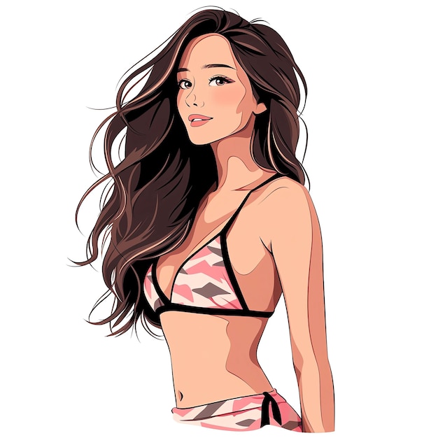 hand drawn cartoon anime cool swimsuit girl illustration in summer