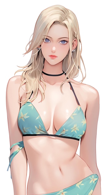 hand drawn cartoon anime cool swimsuit girl illustration in summer