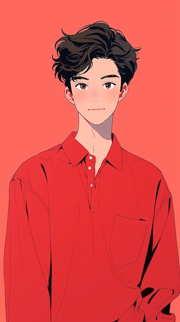 Hand drawn cartoon anime fashion illustration of handsome handsome boy