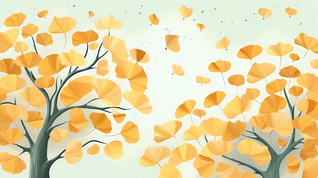 Hand drawn cartoon autumn ginkgo tree illustration material