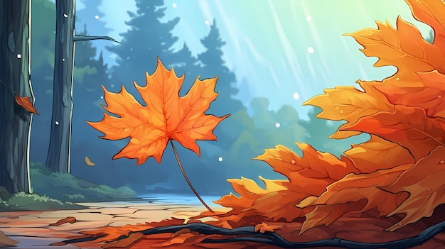 Hand drawn cartoon autumn maple leaf illustration material