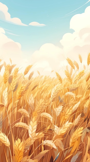 Hand drawn cartoon autumn wheat field illustration