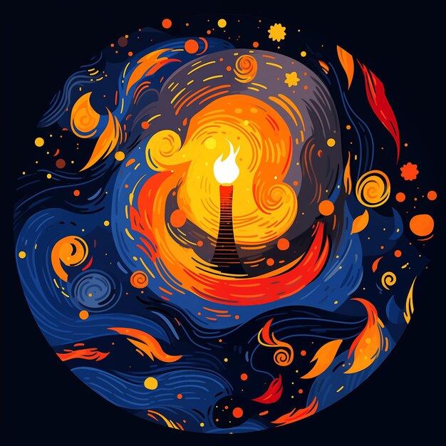 Hand drawn cartoon beautiful abstract artistic burning candle illustration