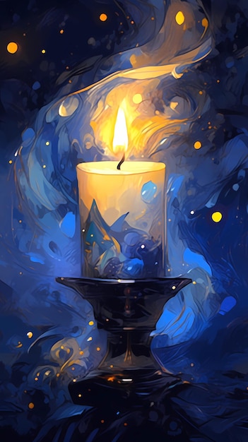 Hand drawn cartoon beautiful candle illustration in the night