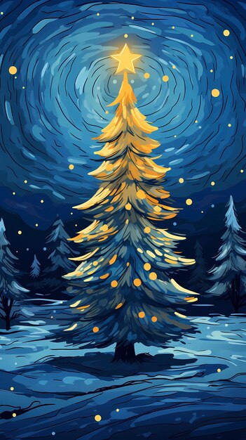 Hand drawn cartoon beautiful Christmas tree holiday illustration