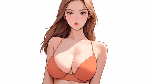 Photo hand drawn cartoon beautiful illustration of cute girl in swimsuit in summer