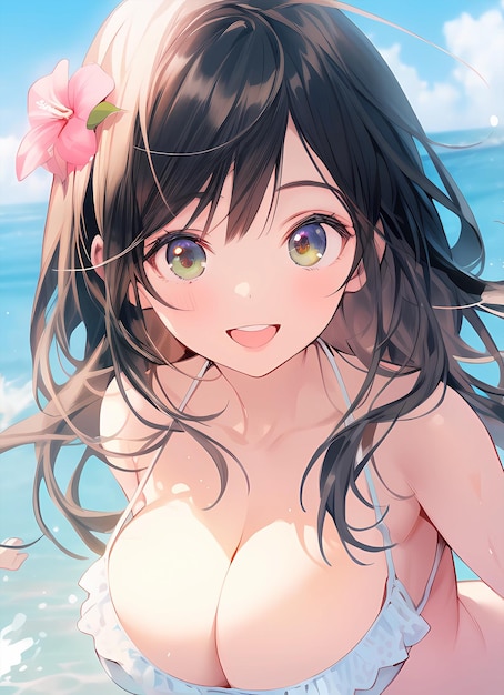 рисованный мультфильм красивая иллюстрация милой девушки в купальнике летом