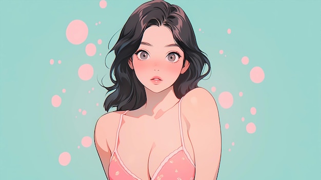 hand drawn cartoon beautiful illustration of cute girl in swimsuit in summer