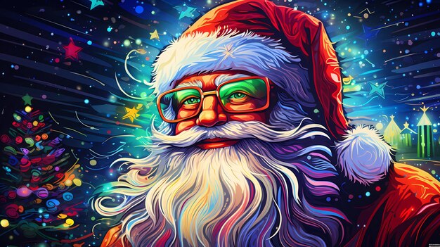 hand drawn cartoon beautiful illustration of santa claus under the starry sky