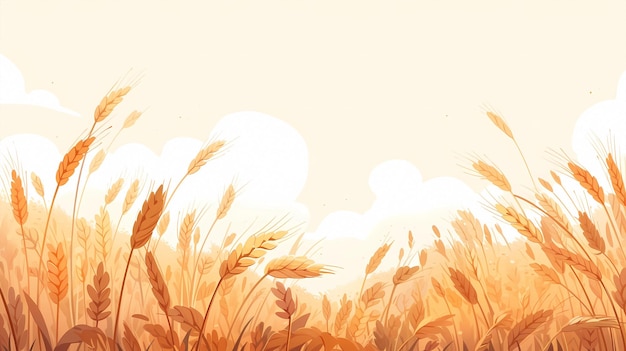 Ручная мультфильмная иллюстрация красивого пейзажа пшеничного поля
