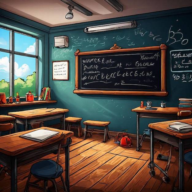 Hand drawn cartoon blackboard illustration material in classroom