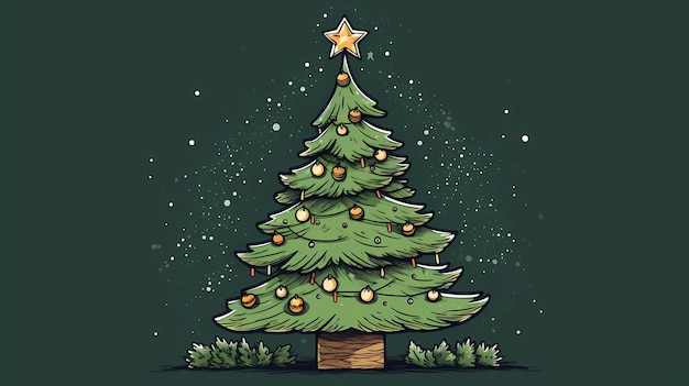 Ручной обращается мультфильм дизайн иллюстрации рождественской елки