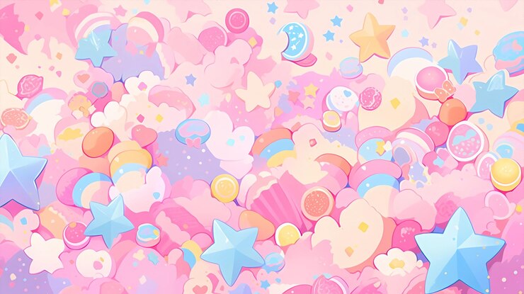 Photo 手描きのカートゥーン カラフルなキャンディー 幼稚な背景