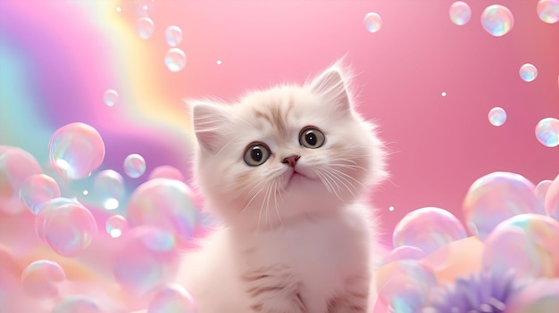 Фото Ручная мультфильмная иллюстрация милой кошки