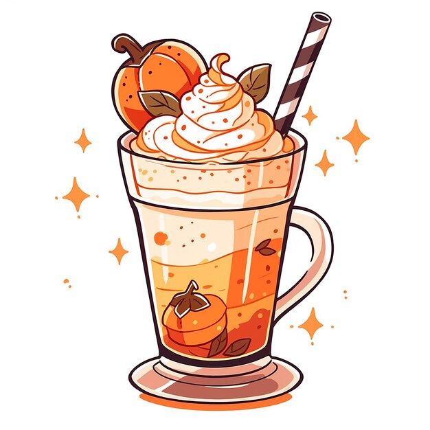 写真 hand_drawn_cartoon_cute_cup_of_coffee と pumpkin latte