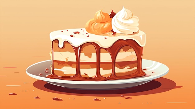 Нарисованная рукой иллюстрация вкусного торта шаржа