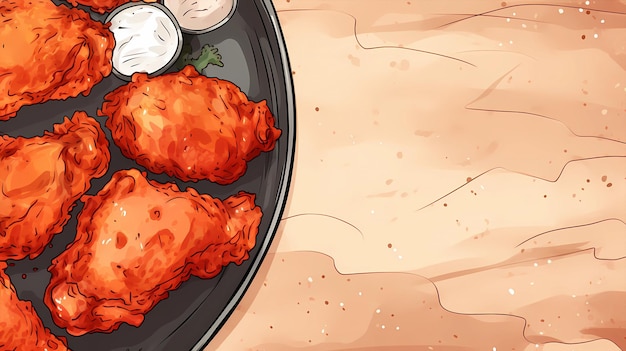Ручной обращается мультфильм вкусная жареная курица иллюстрация