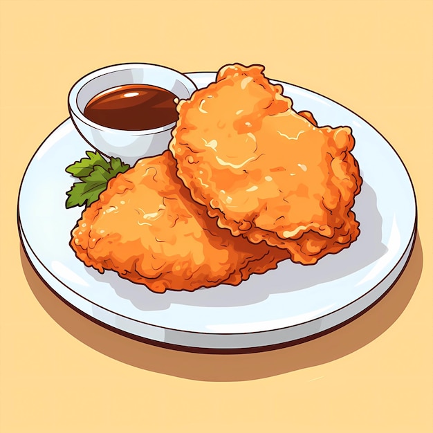 Photo hand drawn cartoon delicious fried chicken steak illustration picture